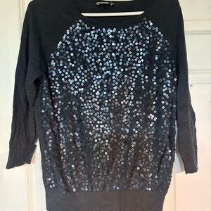 LOFT Charcoal Gray Sequin Sweater